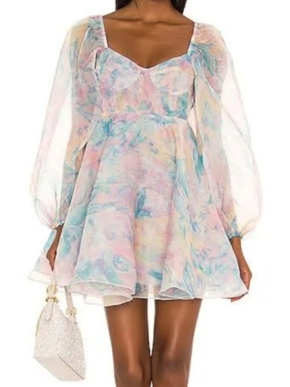 Genuine Selkie Princess Pastel Watercolor Puff-Sleeve Mini Dress - Women
